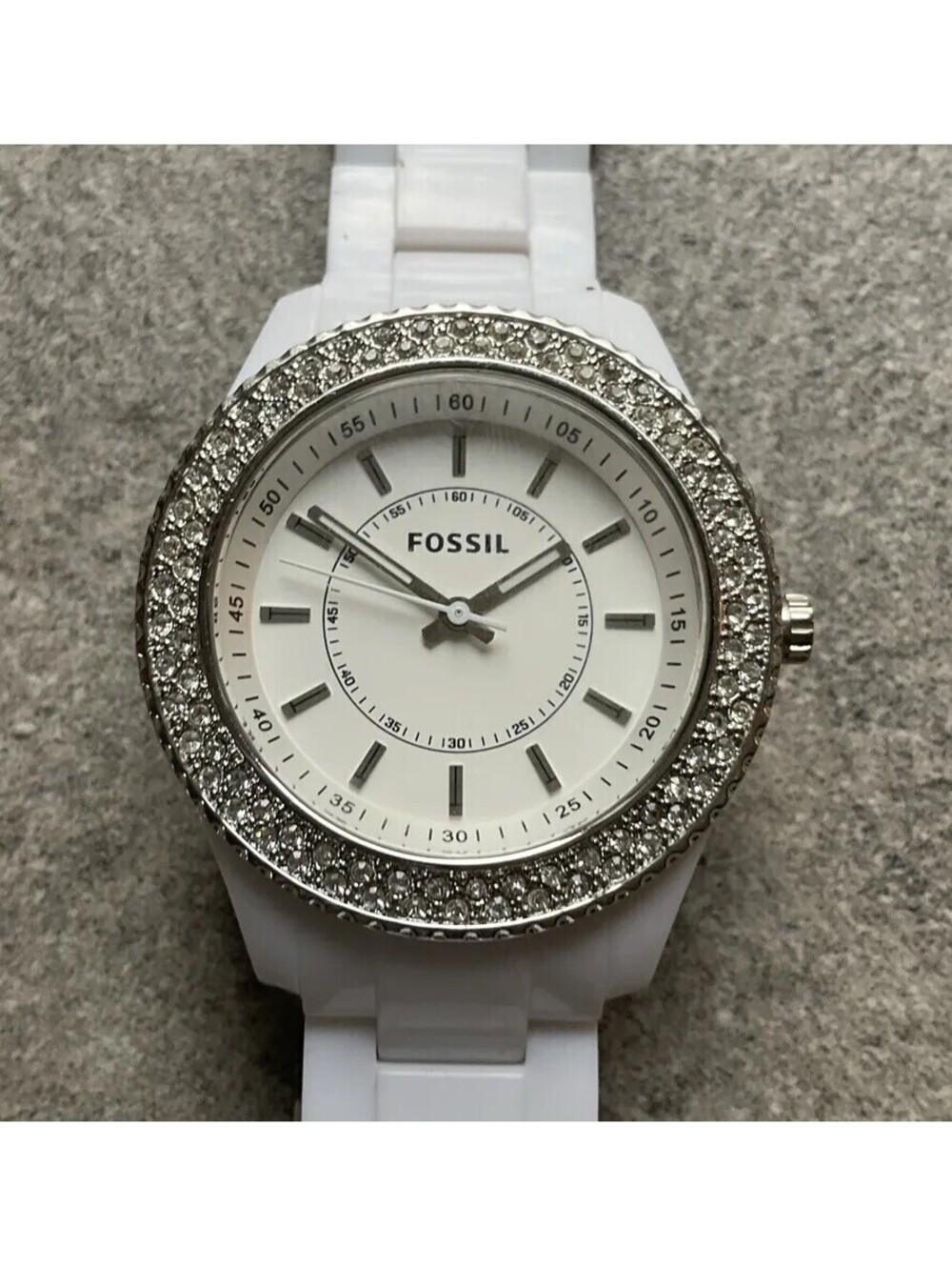 Ladies FOSSIL Stella Glitz Crystal Accent White Resin Bracelet Watch, ES2444 B-Z